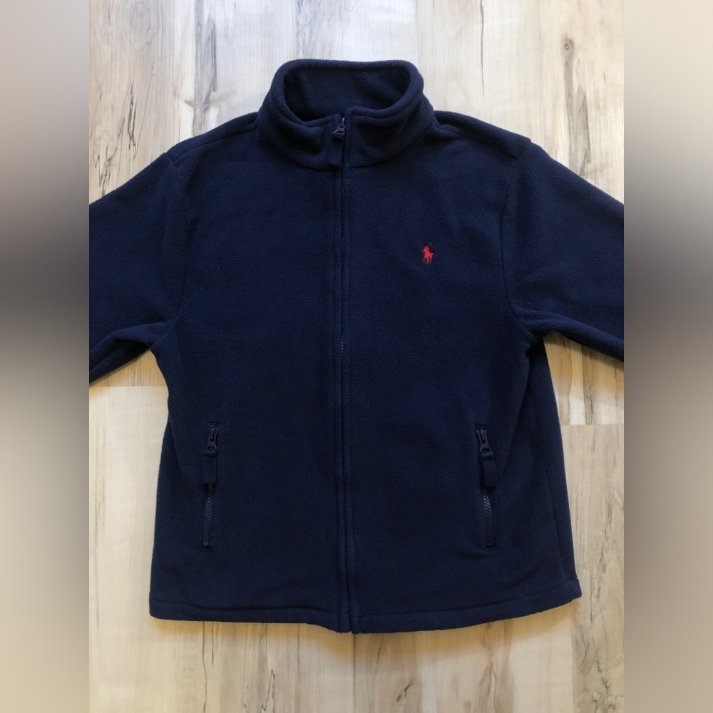 Vintage Polo Ralph Lauren Womens XS Navy Fleece Full Zip Jacket Red Pony Logo - Picture 4 of 16